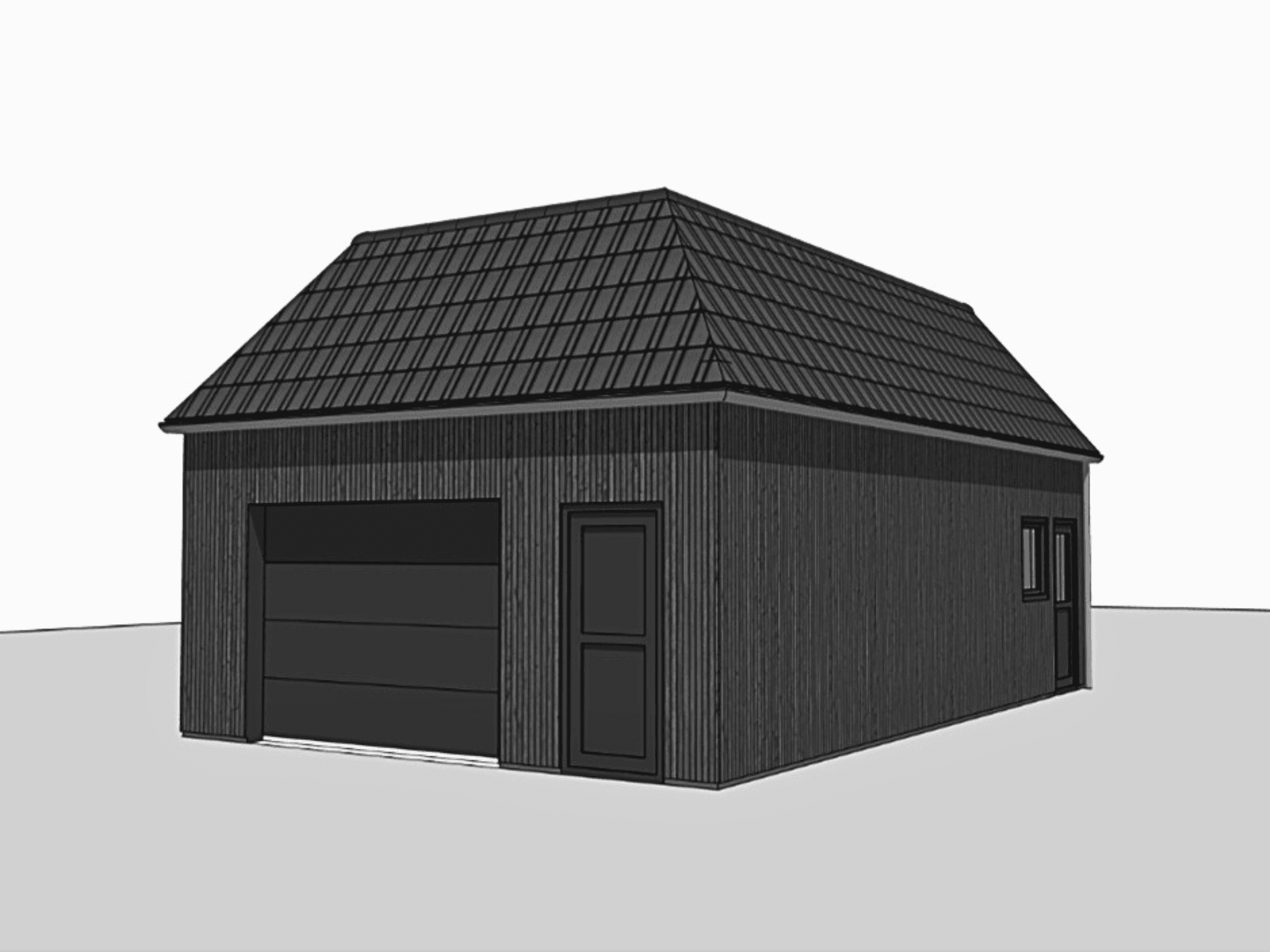 3D-tekening van het moderne eindontwerp van de prefab schuur